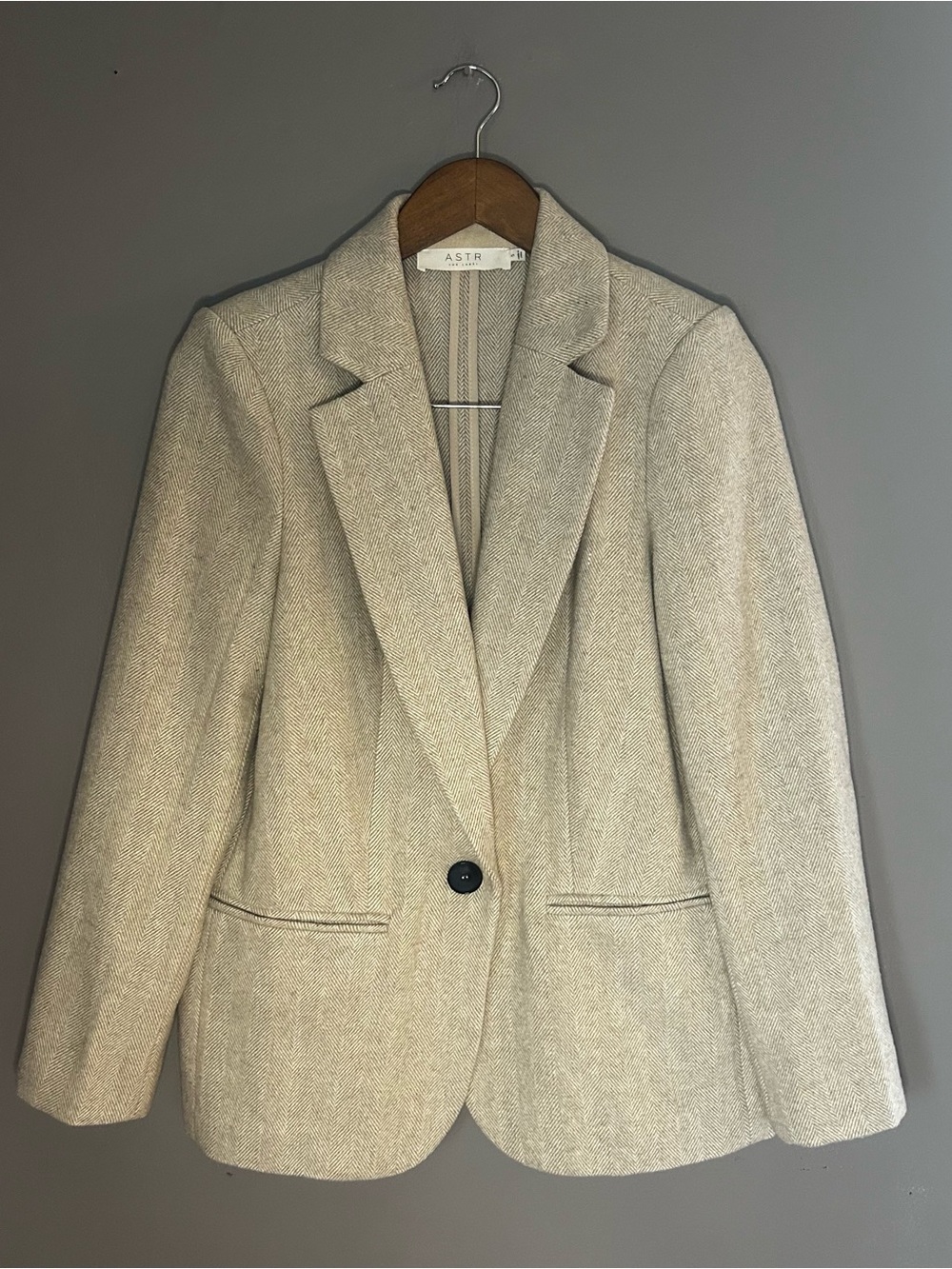 ASTR The Label Wool Blend Blazer Small Taupe Herringbone Structured Jacket